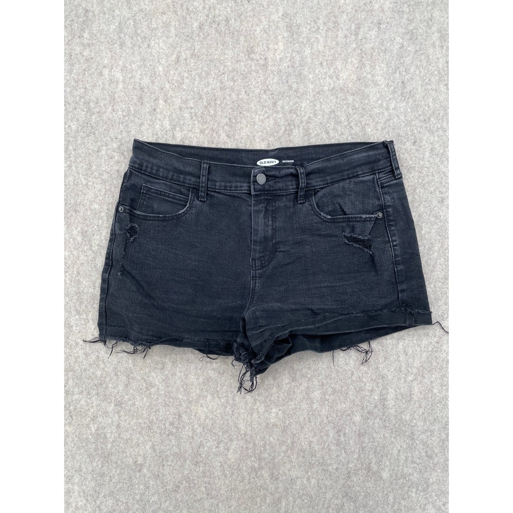 Old Navy Boyfriend Denim Shorts Women's Black Distressed Raw Hem Size _